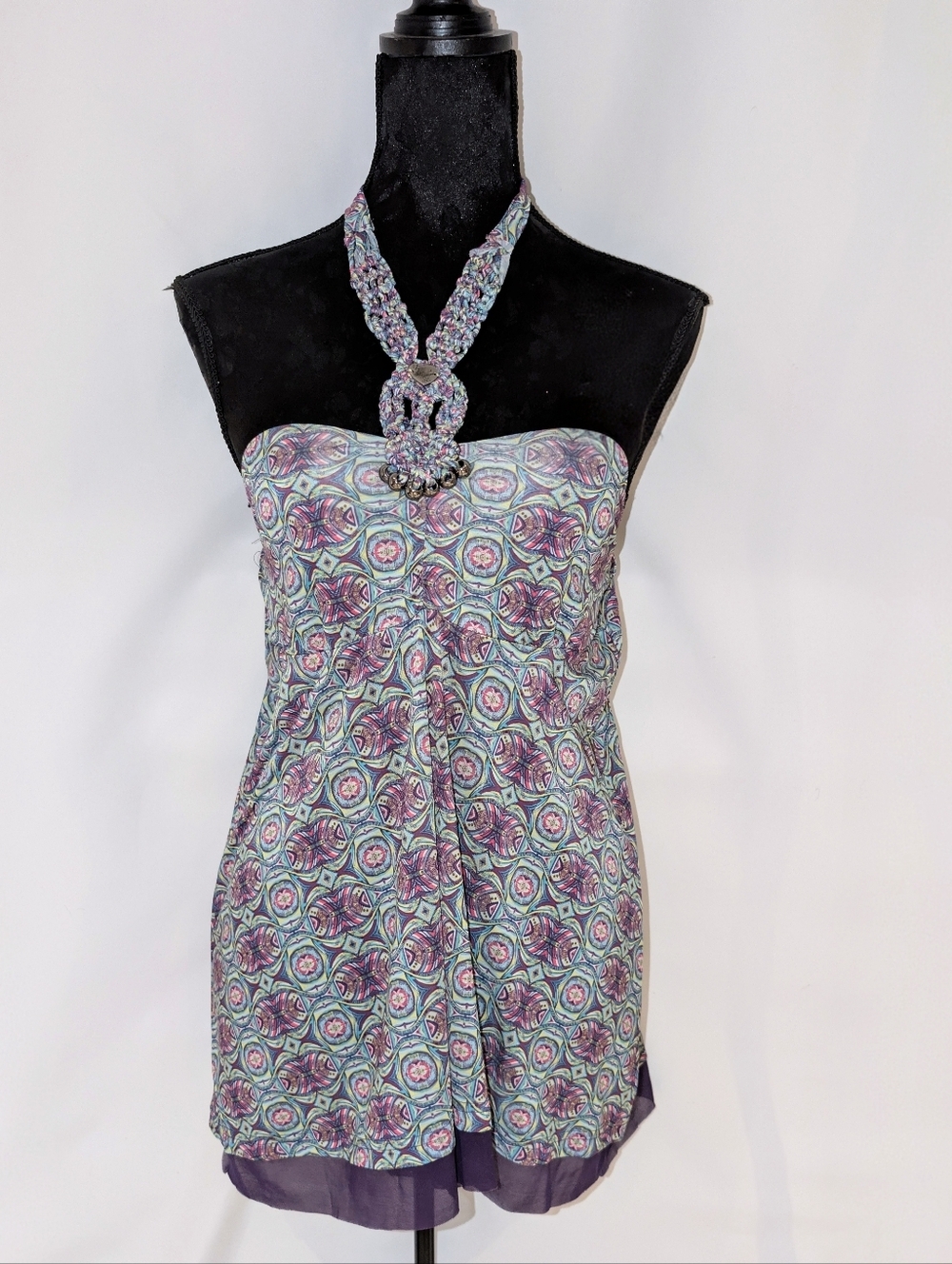 Apple Bottoms Geometric Floral Print Halter Top - Blue, Pink, Purple, Yellow